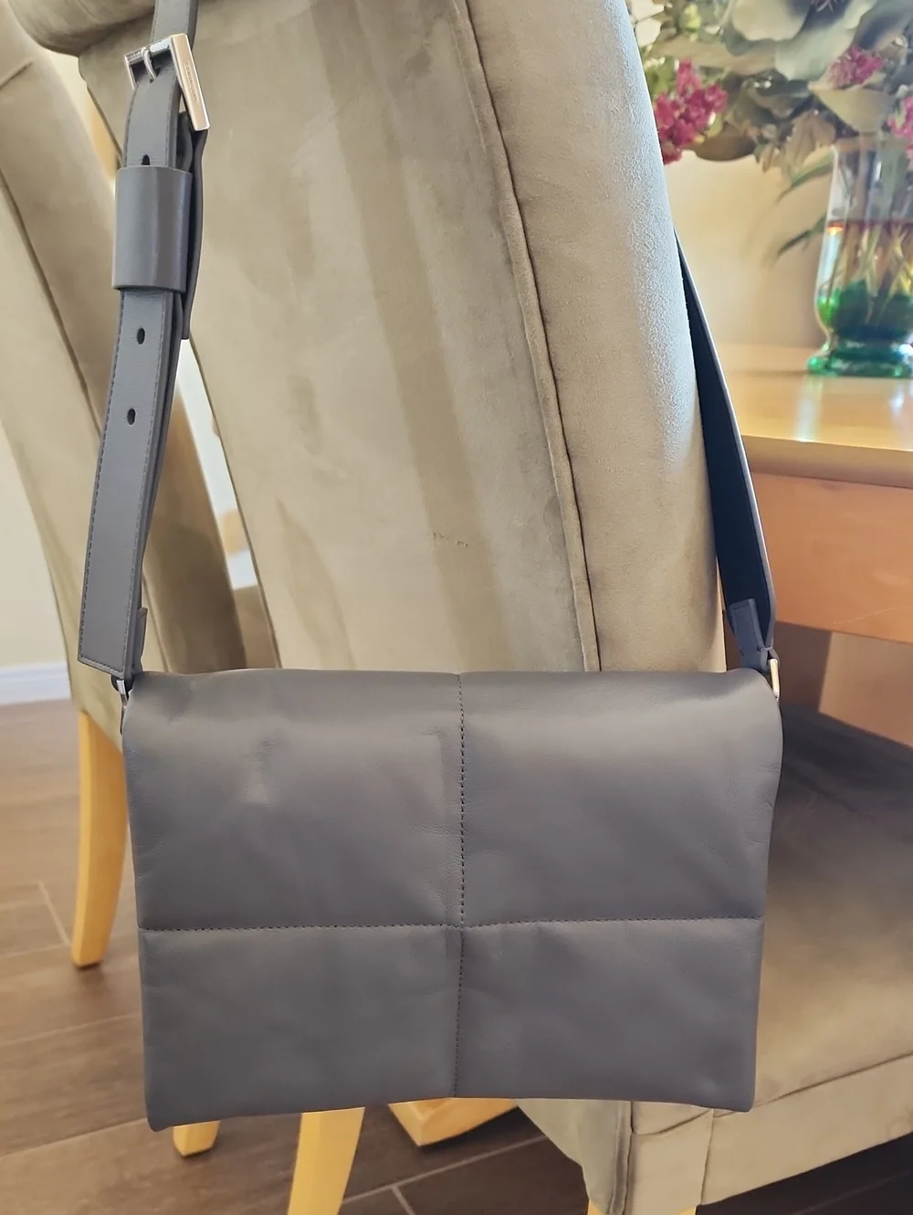 ALLSAINTS Gray Leather Padded Bag